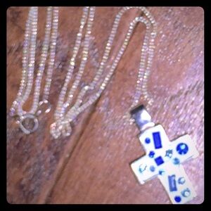 .925 16" chain and .925 & enamel cross pendant